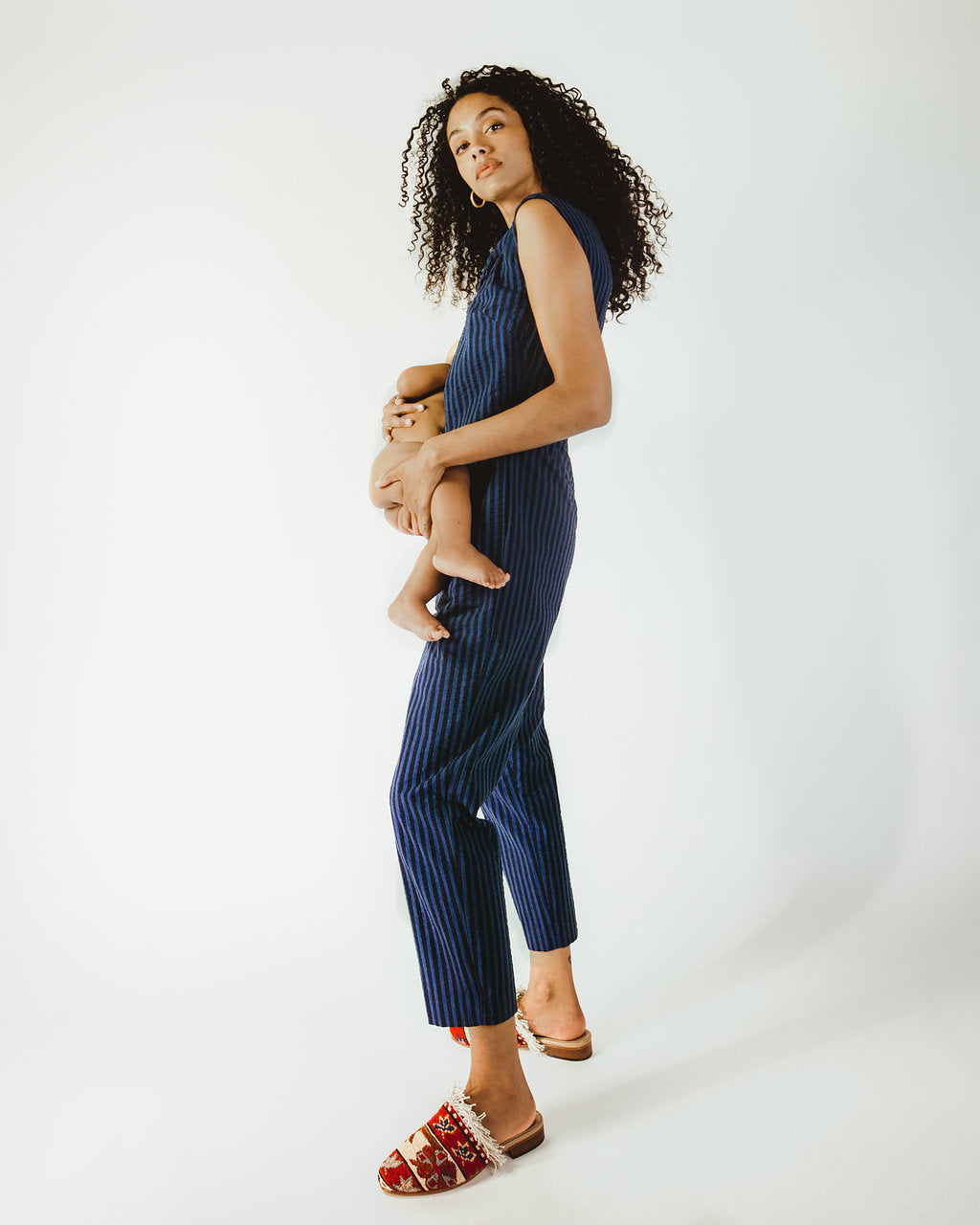 Crossover Jumpsuit in Blue Stripe