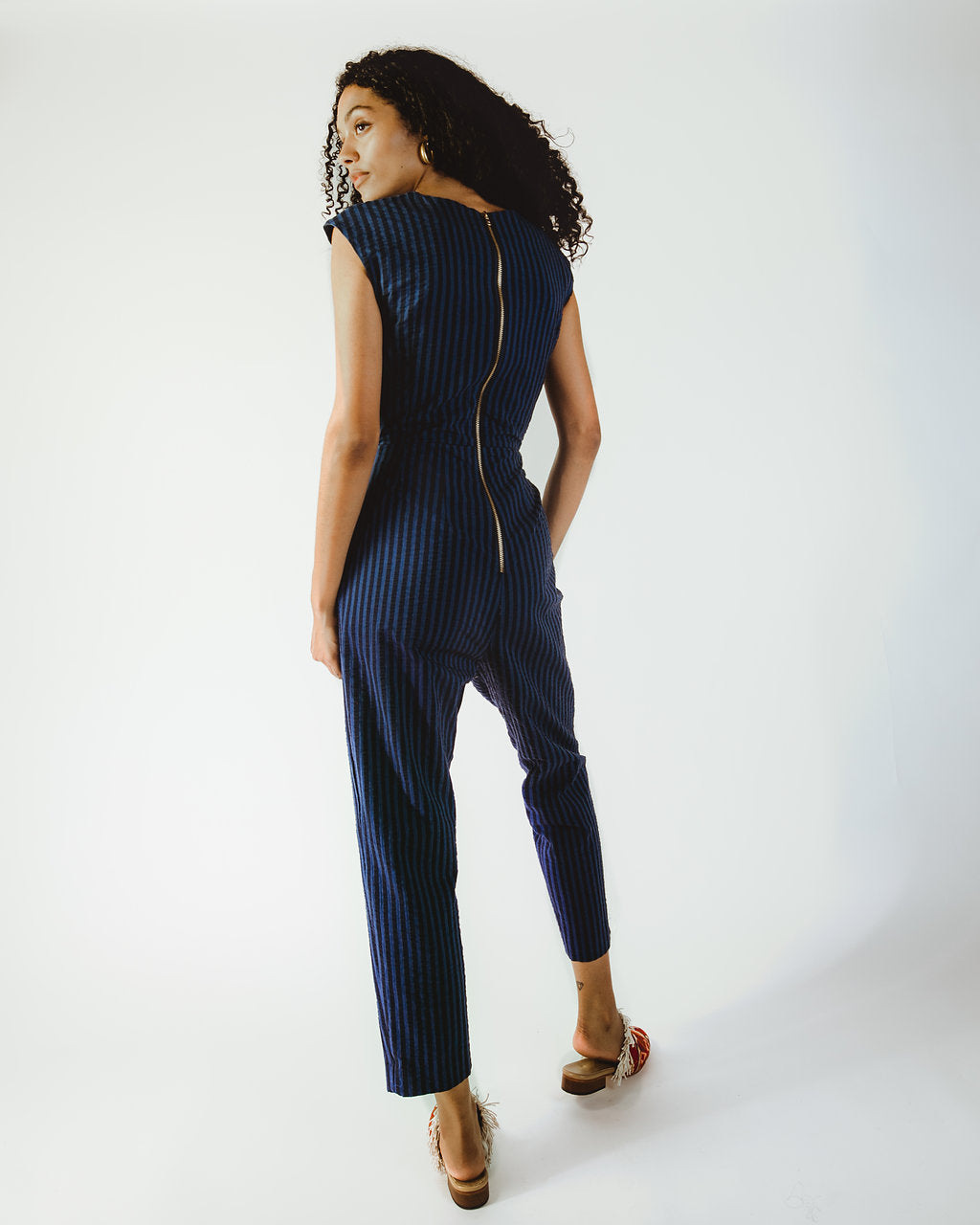 Crossover Jumpsuit in Blue Stripe