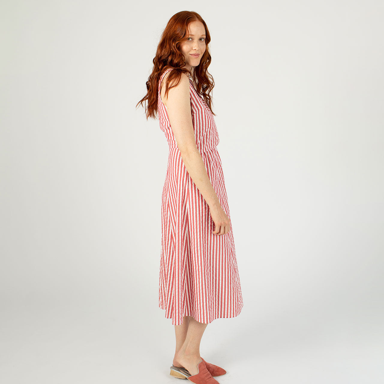 Crossover Dress in Red Seersucker