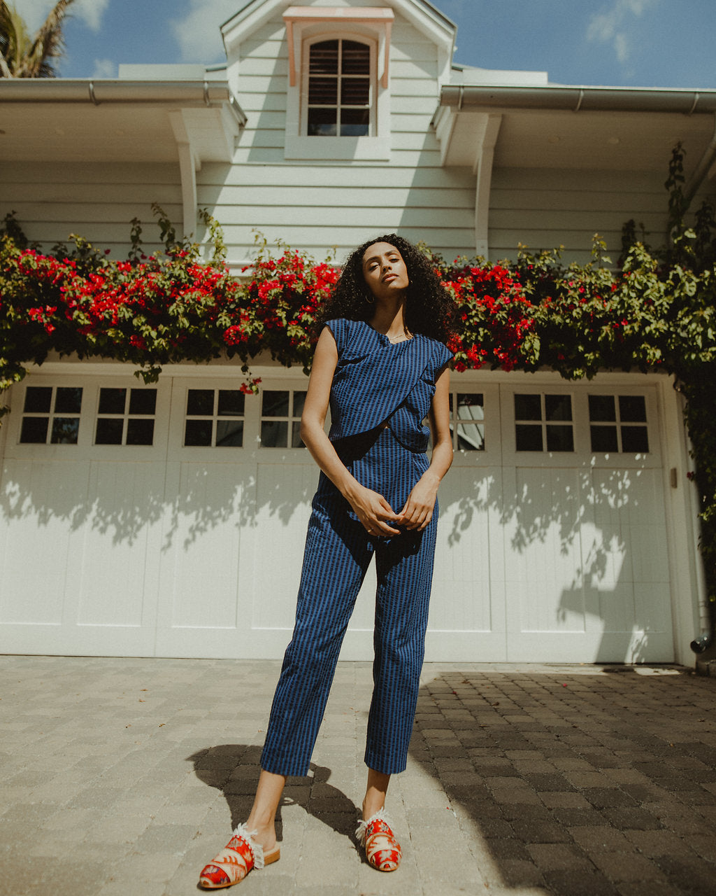 Crossover Jumpsuit in Blue Stripe