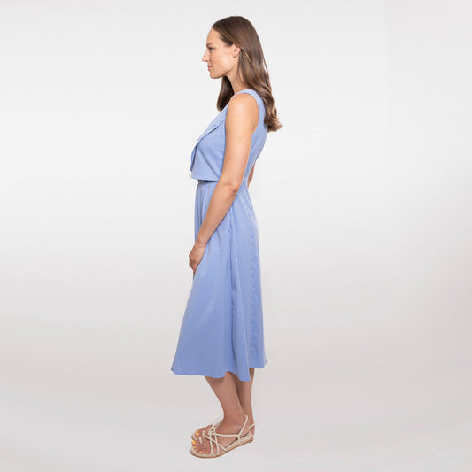 Crossover Dress in Sky Blue Stripe