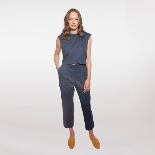 Crossover Jumpsuit in Denim Blue