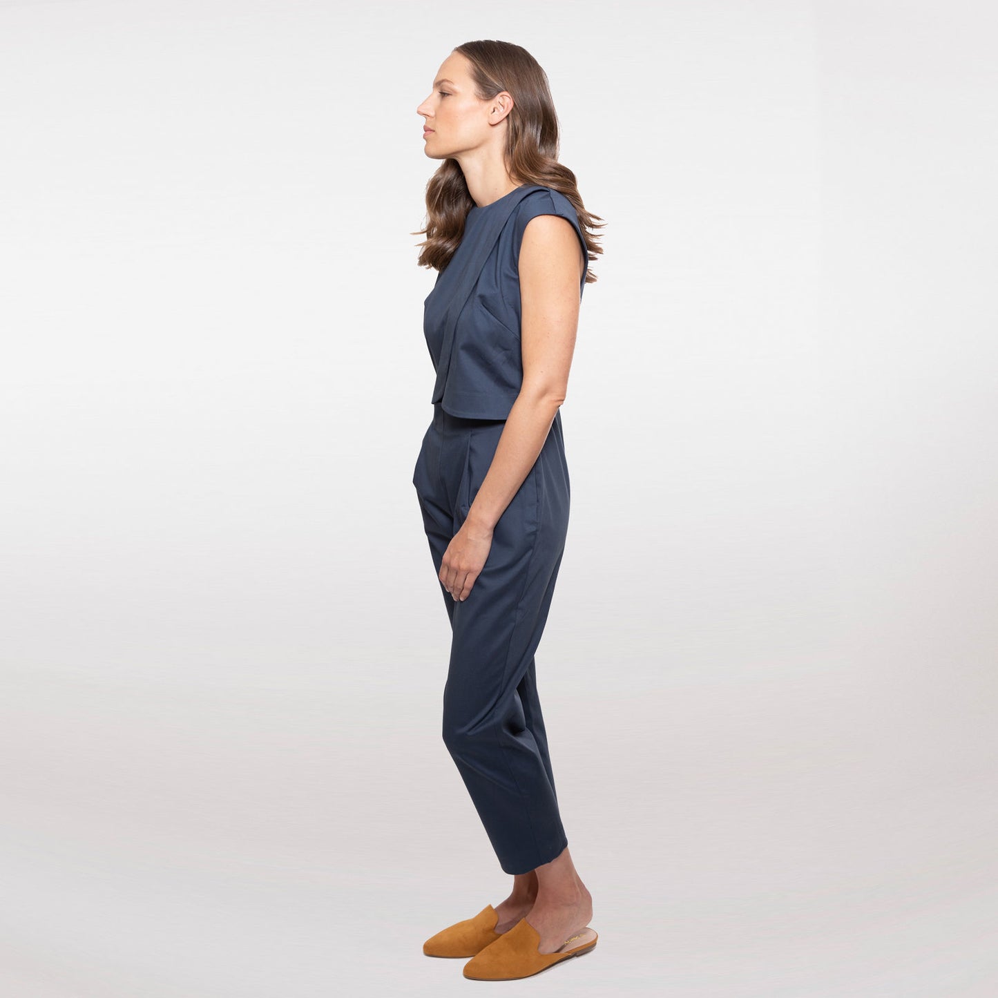 Crossover Jumpsuit in Denim Blue