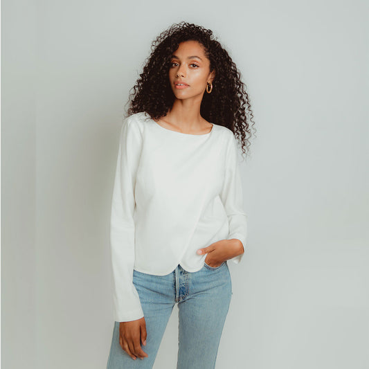 Crossover Top Long-Sleeve in White
